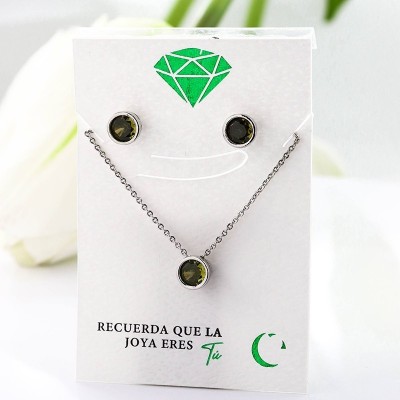 Set collar y aretes en covergold con baño en Rodio