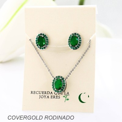 Set collar y aretes en covergold con baño en Rodio