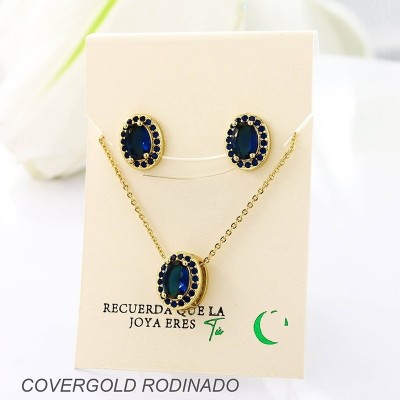 Set collar y aretes en covergold con baño en Rodio