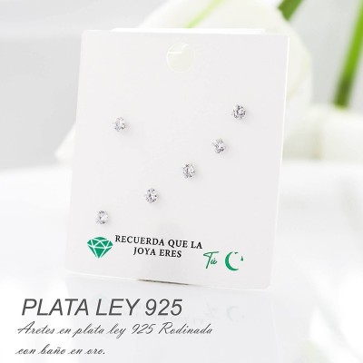 Set de aretes en plata ley 925 con baño en Rodio