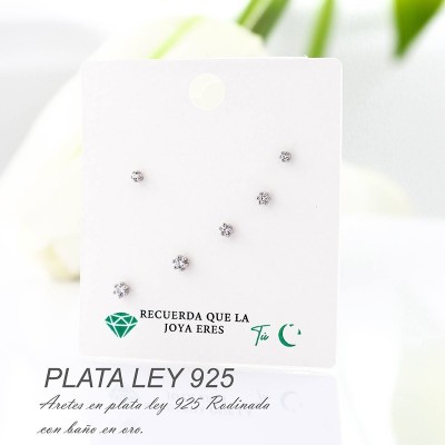 Set de aretes en plata ley 925 con baño en Rodio