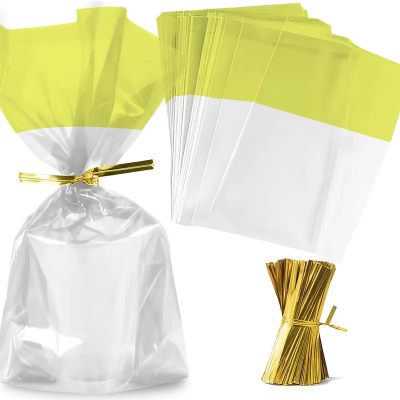 Bolsa celofan con fuelle y amarre paquete x 100