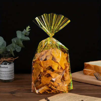 Bolsa metalizada con ventana y amarre paquete x 100