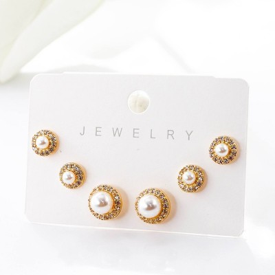 Set x 3 aretes en perla y Rodio