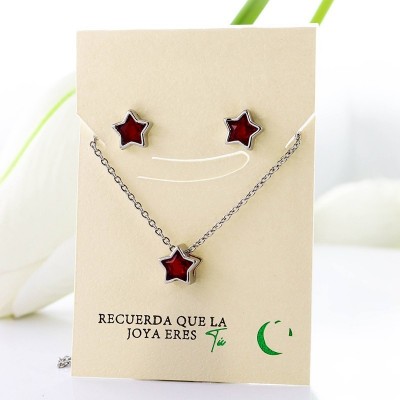 Set de estrella collar y aretes en Rodio