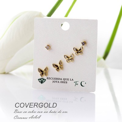 Set x 3 aretes de mariposa en Rodio