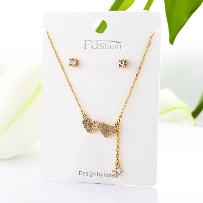 Set de corazones collar y aretes en Rodio