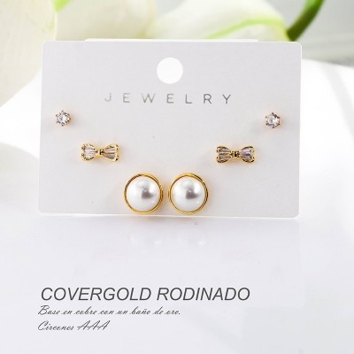 Set x 3 aretes de perla en Rodio
