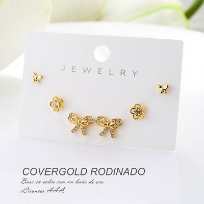 Set x 3 areres de moños en Rodio