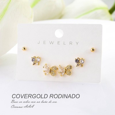 Set x 3 aretes de mariposa en Rodio