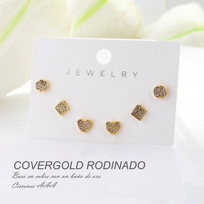 Set x 3 aretes  de corazon en Rodio