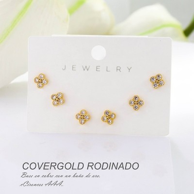 Set x 3 aretes de flor en Rodio