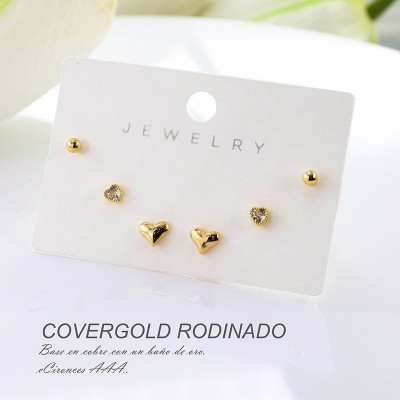 Set x 3 aretes de corazon en Rodio