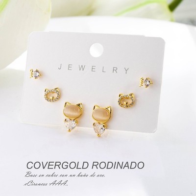 Set x 3 aretes de gato en Rodio