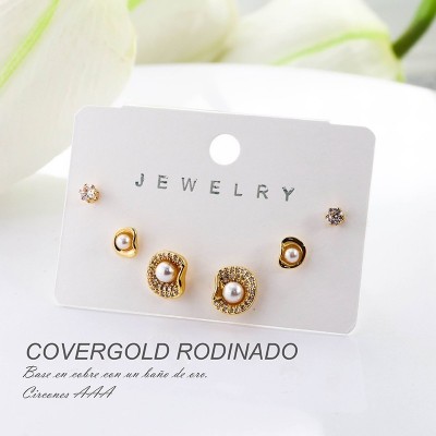 Set x 3 aretes de perla en Rodio