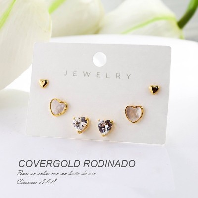 Set x 3 aretes de corazon en Rodio
