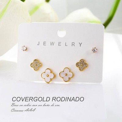 Set x 3 aretes de flor en Rodio